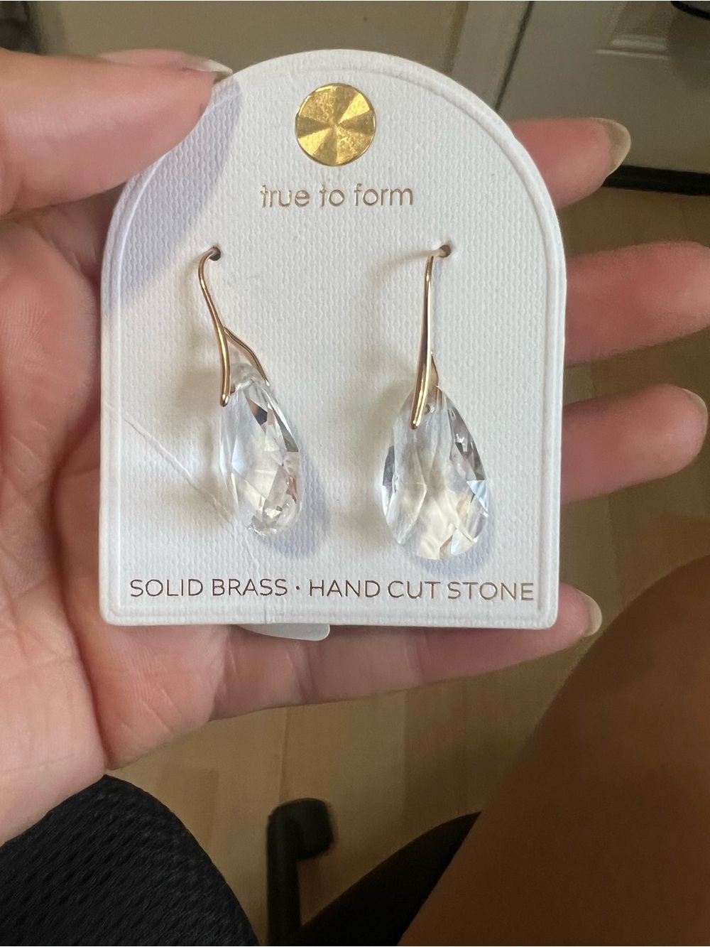 True to Form Clear Teardrop Crystal Earrings with Gold Hooks